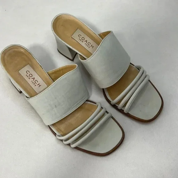 Coach Suede Off White Block Heel Strap Sandals size 7.5 - Picture 2 of 11
